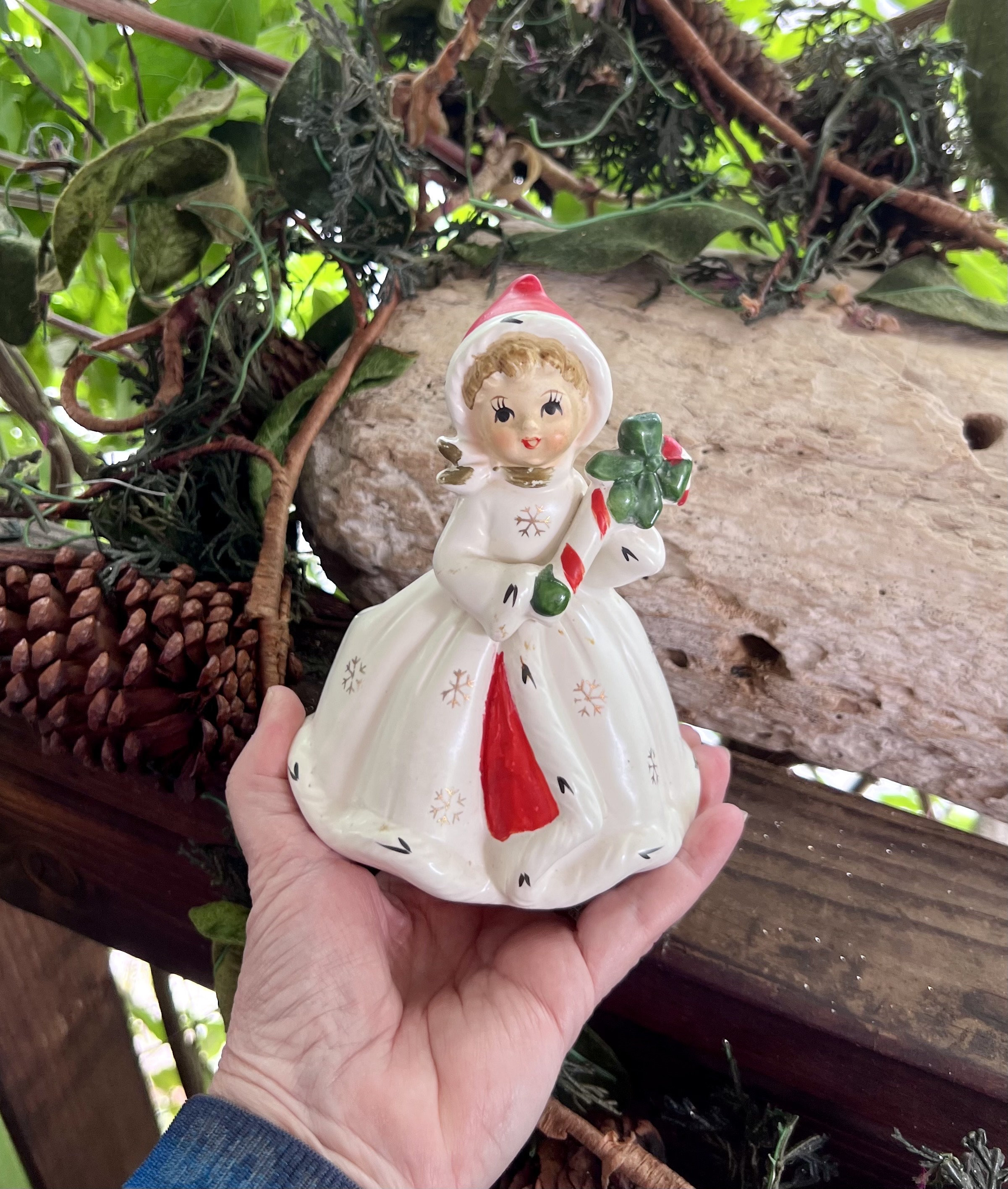 Vintage 1950 NAPCO Candy Cane Victorian Girl Christmas Planter