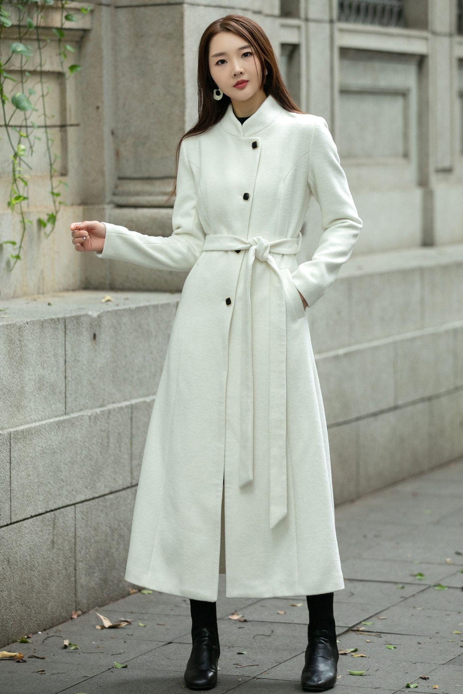 muguet stand collar midi coat (ivory） muguet stand collar midi