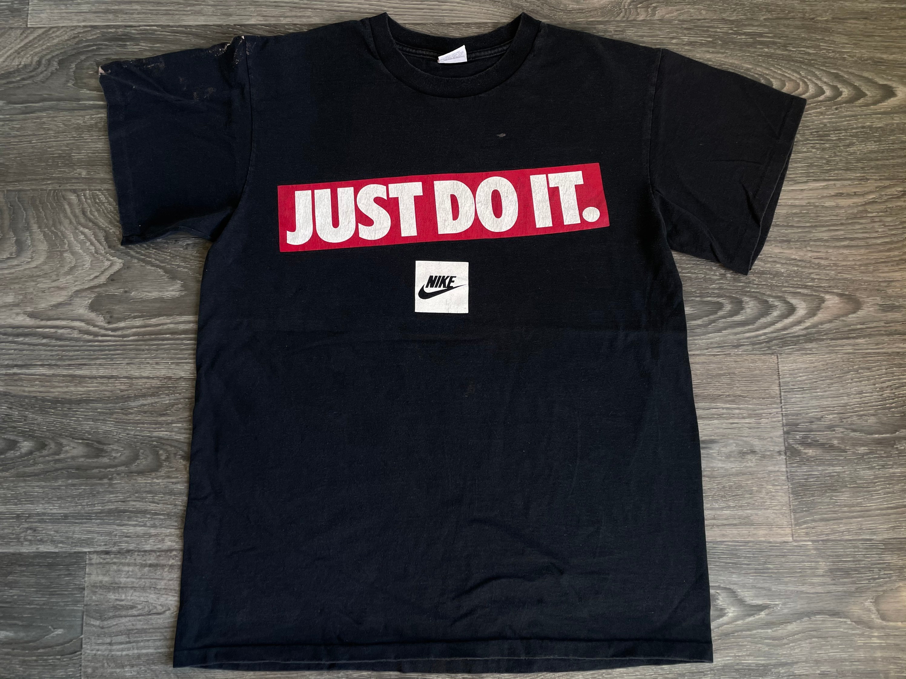 NIKE Shirt Vintage 90's Just Do It Original Gray Tag Black USA