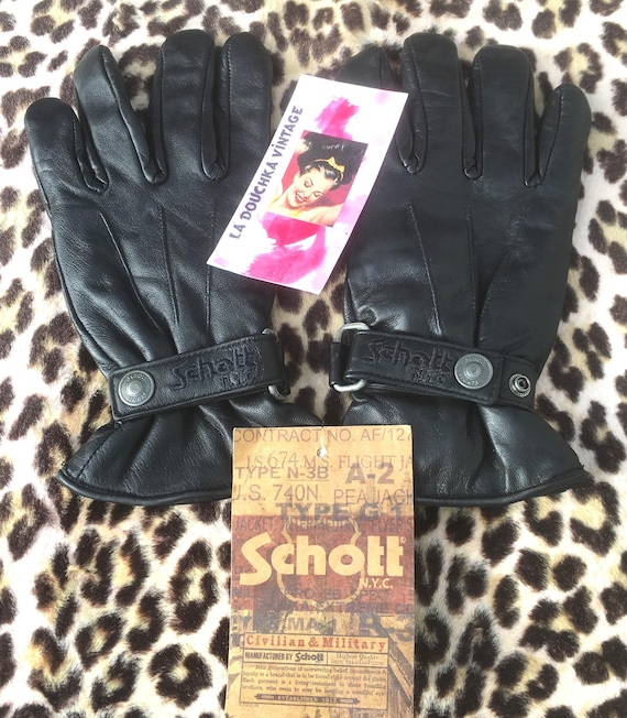 Schott WINTER LEATHER GLOVE BLACK SCHOTT N.Y.C 1980s Men Winter