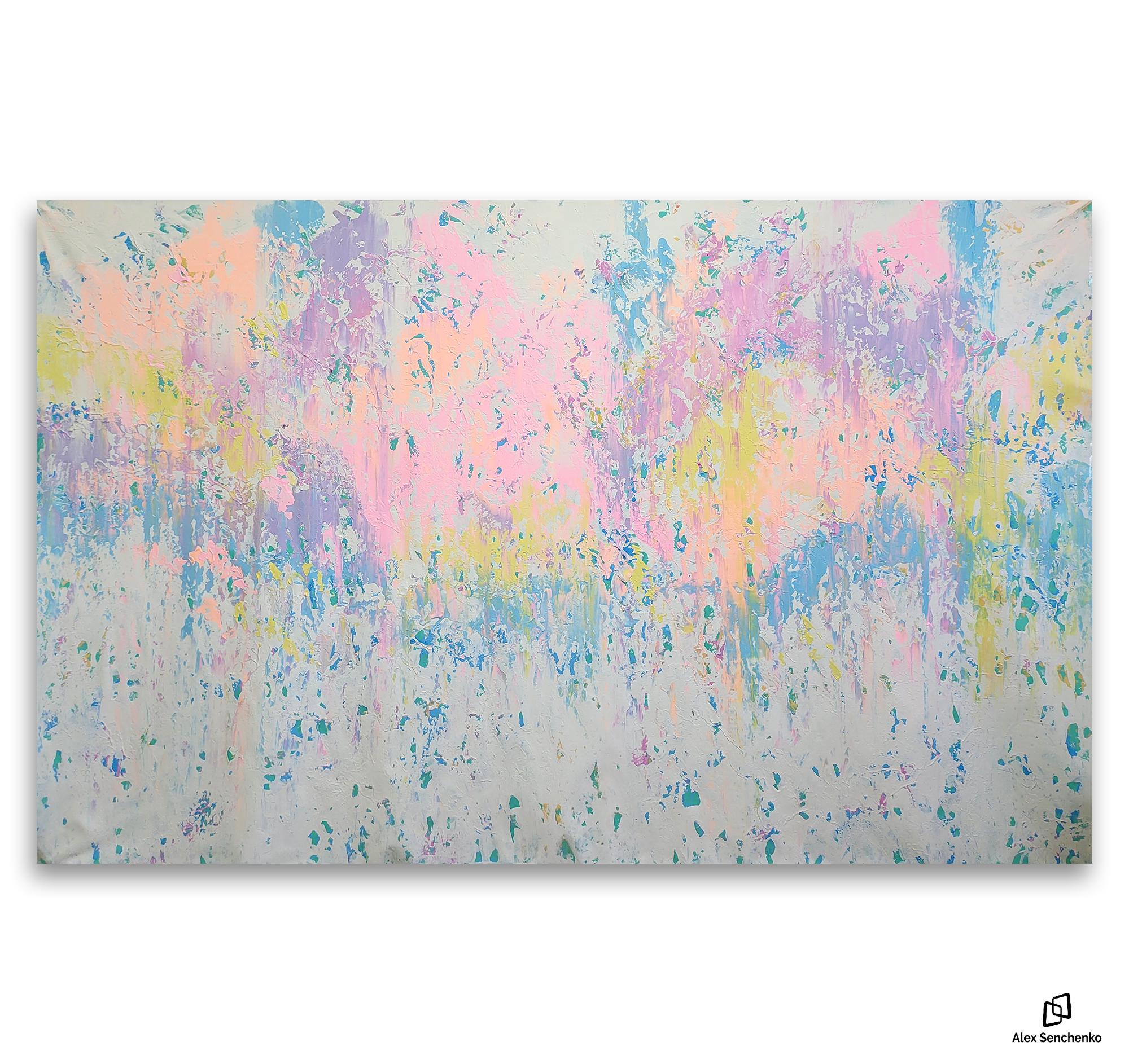 青とピンクの抽象画 キャンバスアート 青とピンクのアクリル抽象画