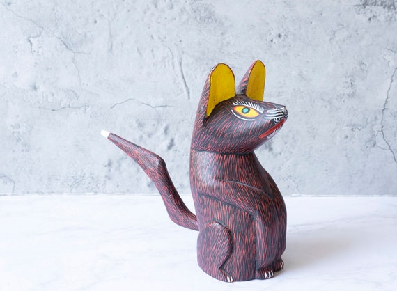 Vincente Hernandez Vasquez Oaxacan Cat Mexico Wood Carving Vintage