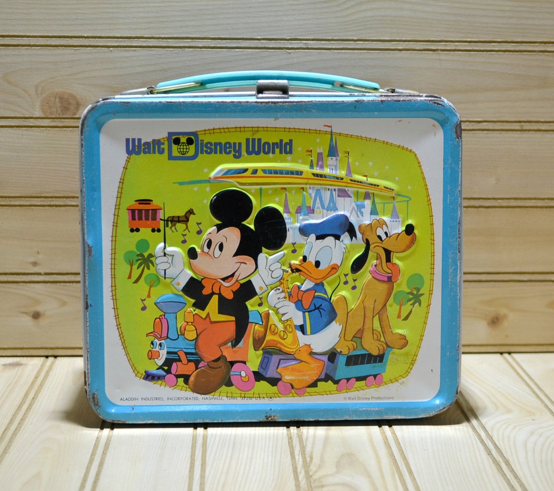 Vintage Walt Disney World Metal Lunch Box Aladdin 1970s Mickey