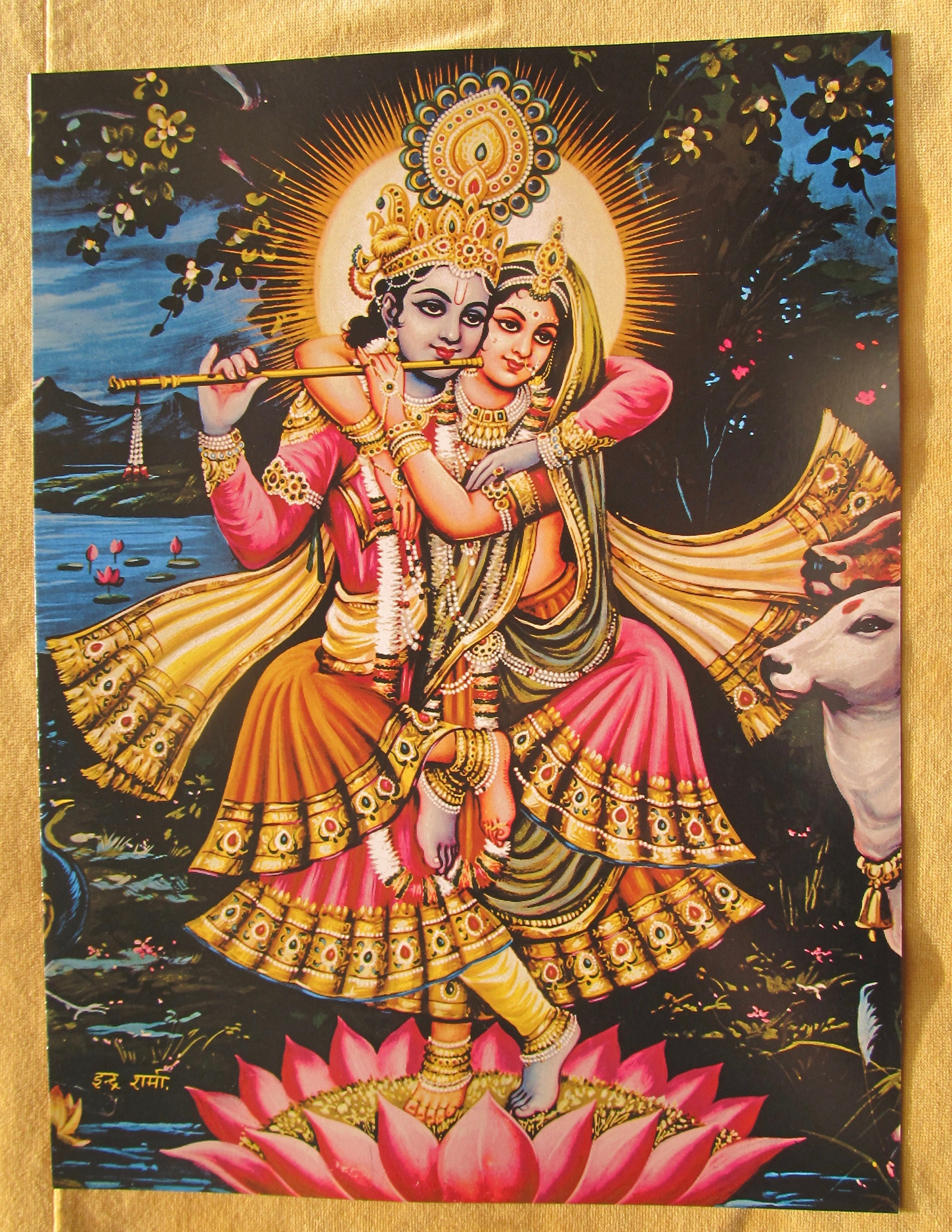 クリシュナとラーダー/チャイタンヤ - 大型ヴィンテージスタイルの