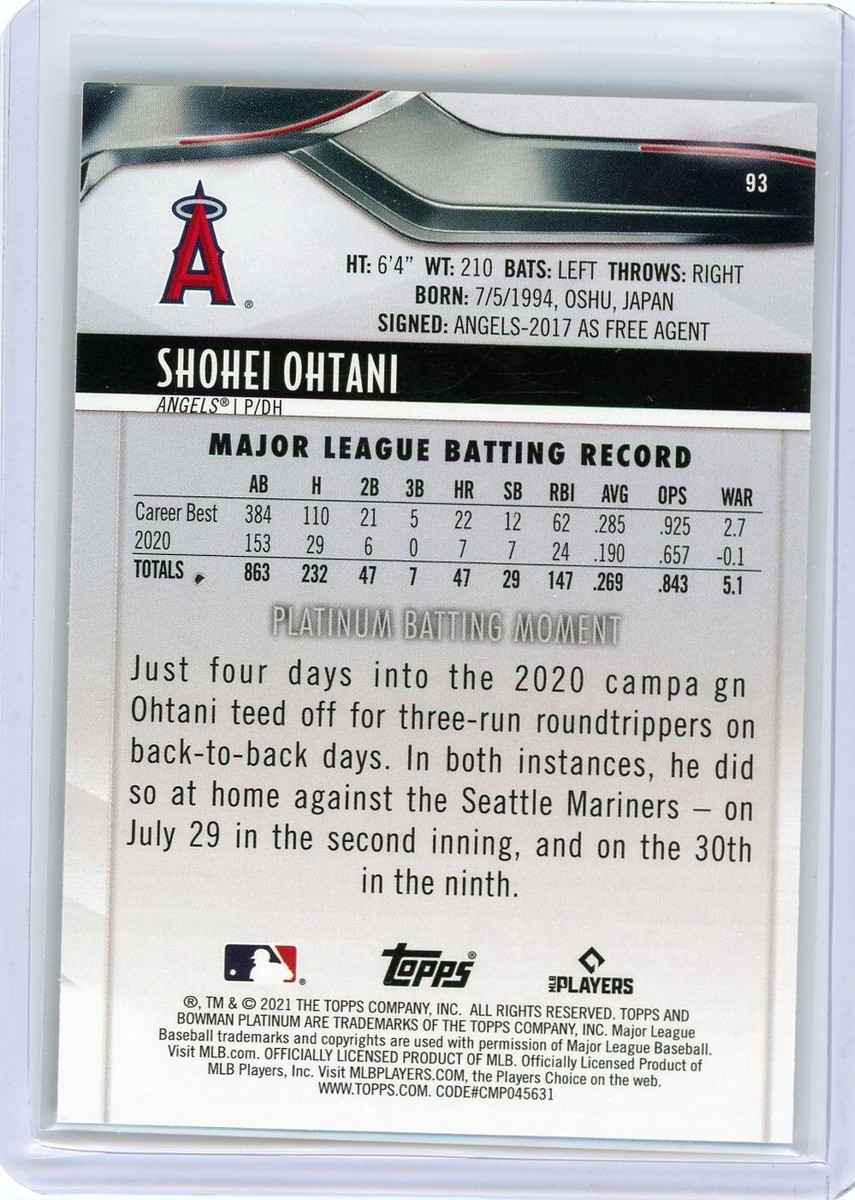 大谷翔平2021 BOWMAN LOS ANGELES ANGELES #93 2021 Bowman Platinum