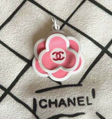 CHANEL Vintage Zipper Pull Button Charm PinkWhite Camellia Flower