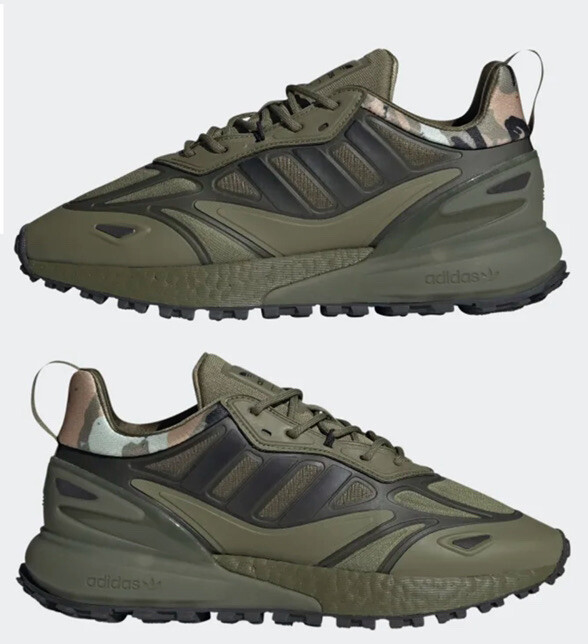 ADIDAS MEN'S ZX 2K BOOST 2.0 TRAIL SHOES CAMO GREEN / BLACK GZ7784