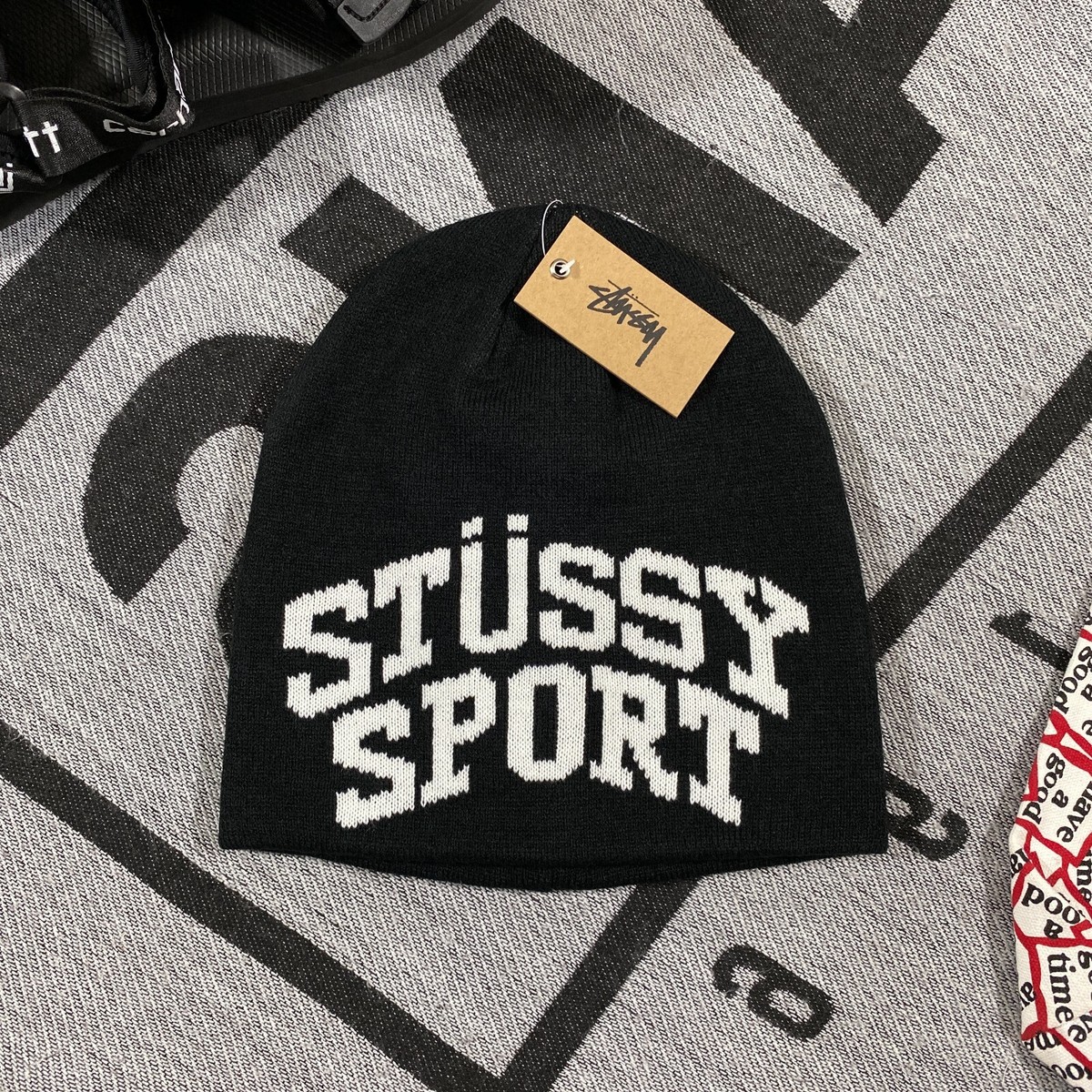 Stussy Sport Jacquard Skullcap Beanie Hat Black BNWT Original RARE