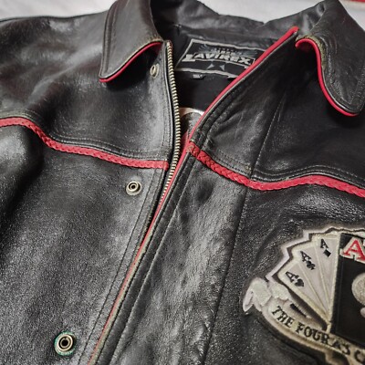 90s AVIREX KING CASINO All Leather Stadium Jacket Cards Vintage