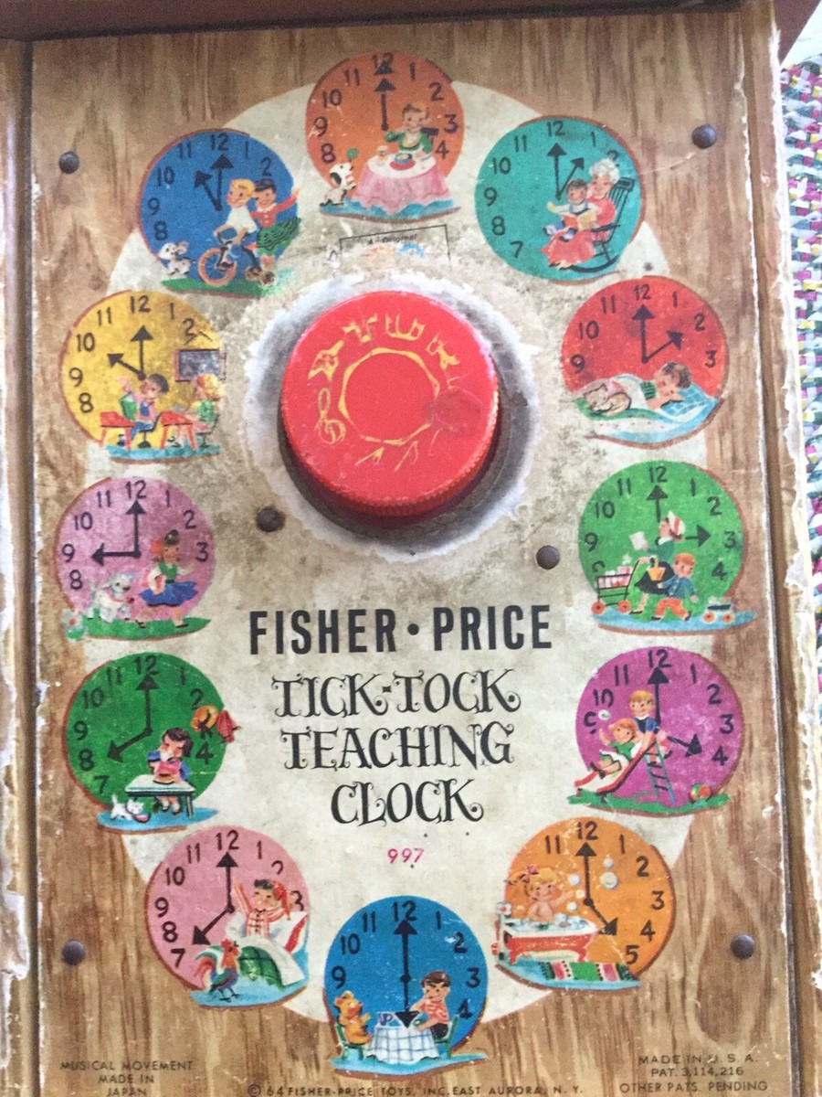 Vintage Fisher Price Teaching Clock 1964 Music Box Musical Toy