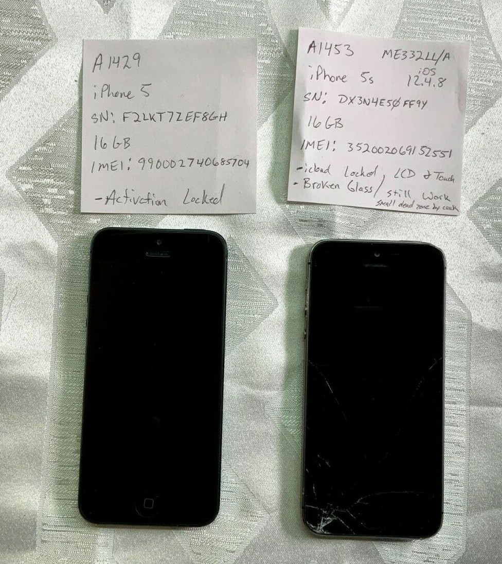 Apple iPhone 5 iPhone 5s 16GB BLACK LOT OF 2 A1429 1453 - For