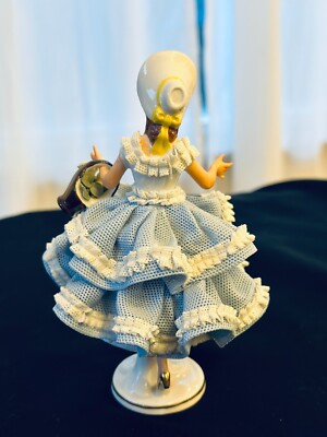 Dresden Western Germany Porcelain Lace Dressed Lady Figurine With