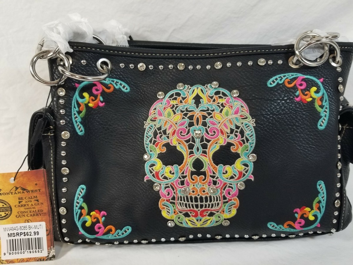 Montana West Sugar Skull Conceal Carry Purse with Matching Wallet