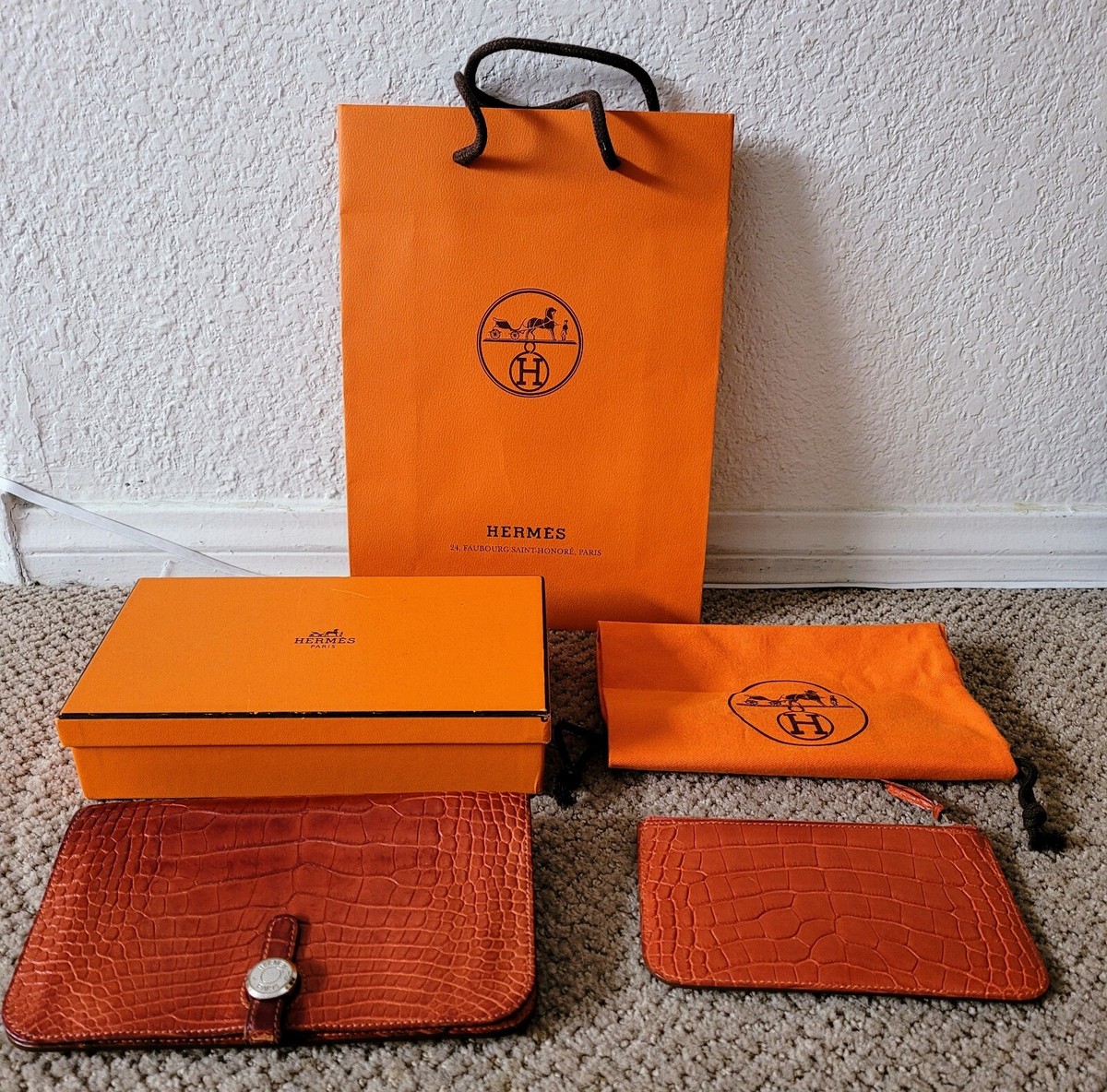 AUTH HERMES 2014 DOGON DUO ALLIGATOR & LEATHER WALLET /CLUTCH