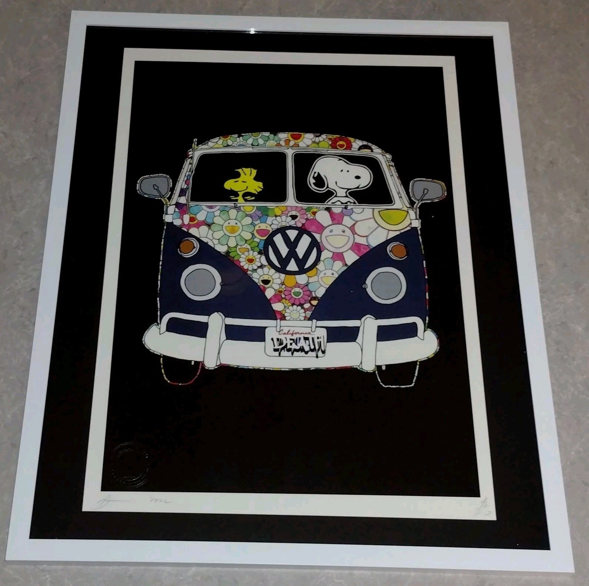 DEATH NYC ltd signed FRAMED art print 45x32cm Snoopy Woodstock