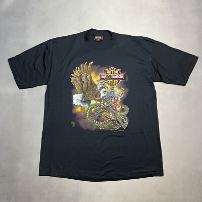 Vintage 80s Harley Davidson Eagle vs Dragon Single Stitch T Shirt