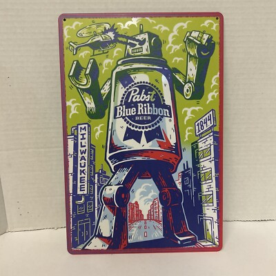 pabst blue ribbon Beer Tin sign Retro robot Poster Cartoon Man