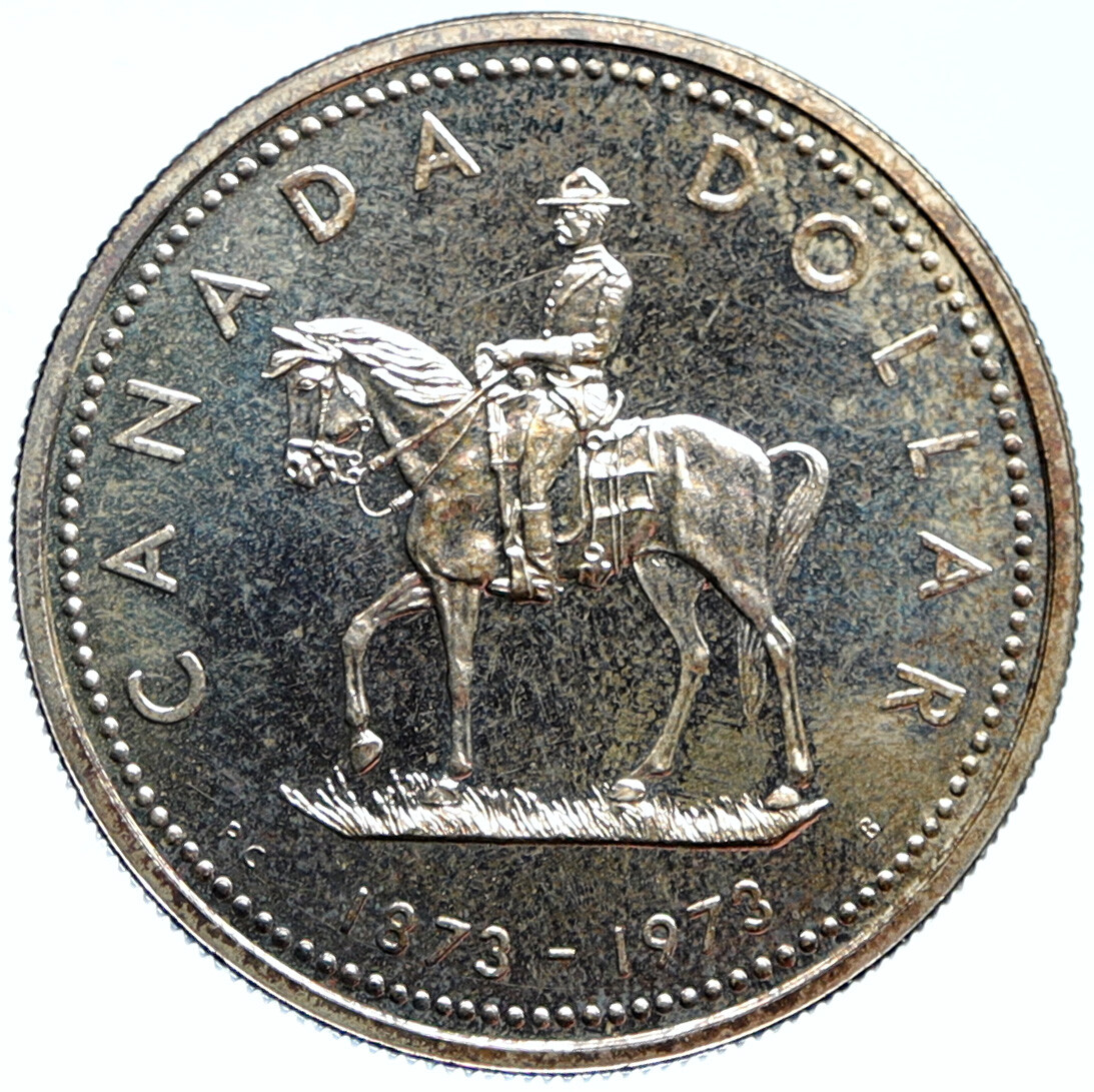 1973 CANADA Queen Elizabeth II RCMP Police HORSE OLD Silver Dollar