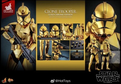 Hot Toys MMS735 Star Wars Clone Trooper Gold Chrome Version Action