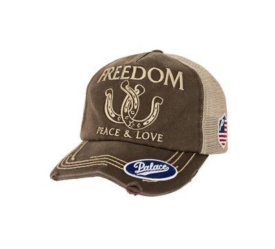 Palace Skateboards 2025 Freedom Distressed Trucker Hat Fox Brown