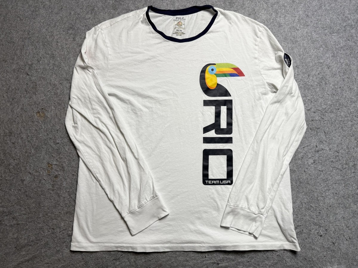 Team USA Shirt Mens 2XL White Long Sleeve Olympic Rio 2016 Polo
