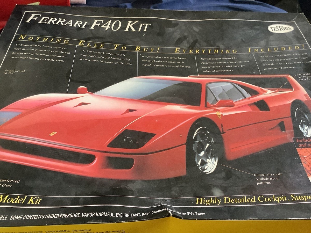 1/16 scale model kit Testors Ferrari F40 Kit. License Plates No