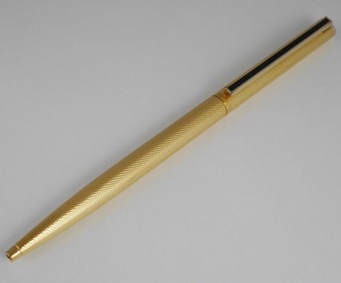 dunhill Gemline Gold Plated Barley Black Clip Ballpoint Pen (d