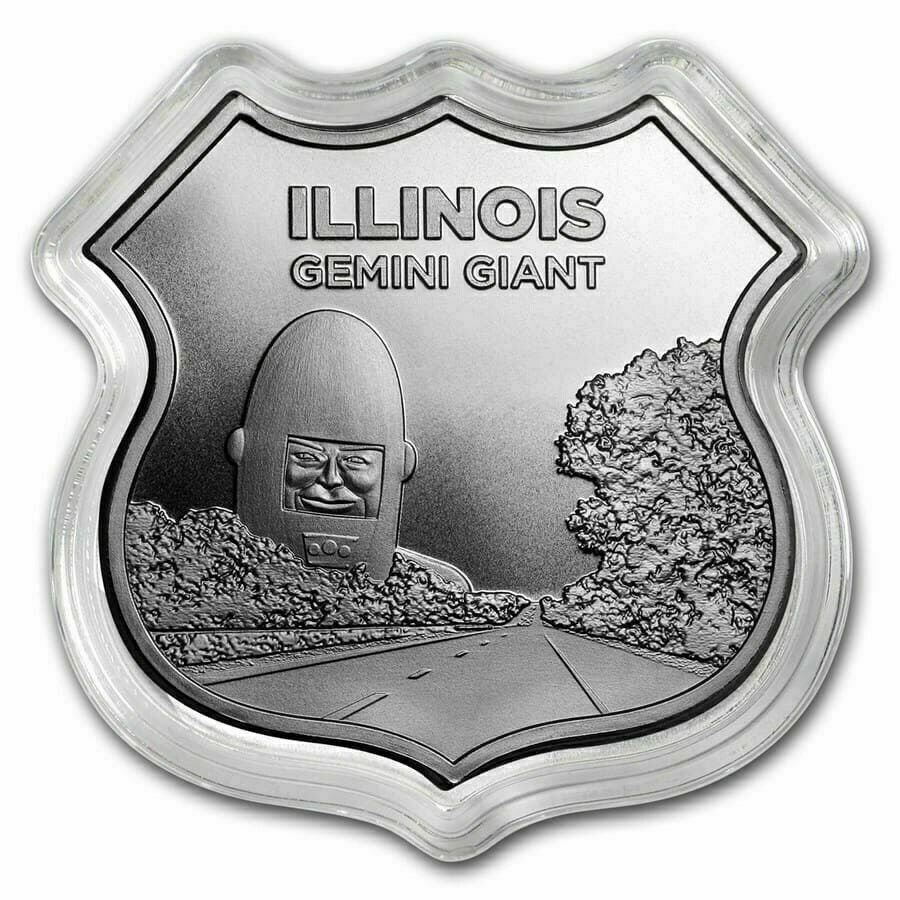 Route 66 Icons 1 oz Silver Shield Coin ILLINOIS Gemini Giant Free