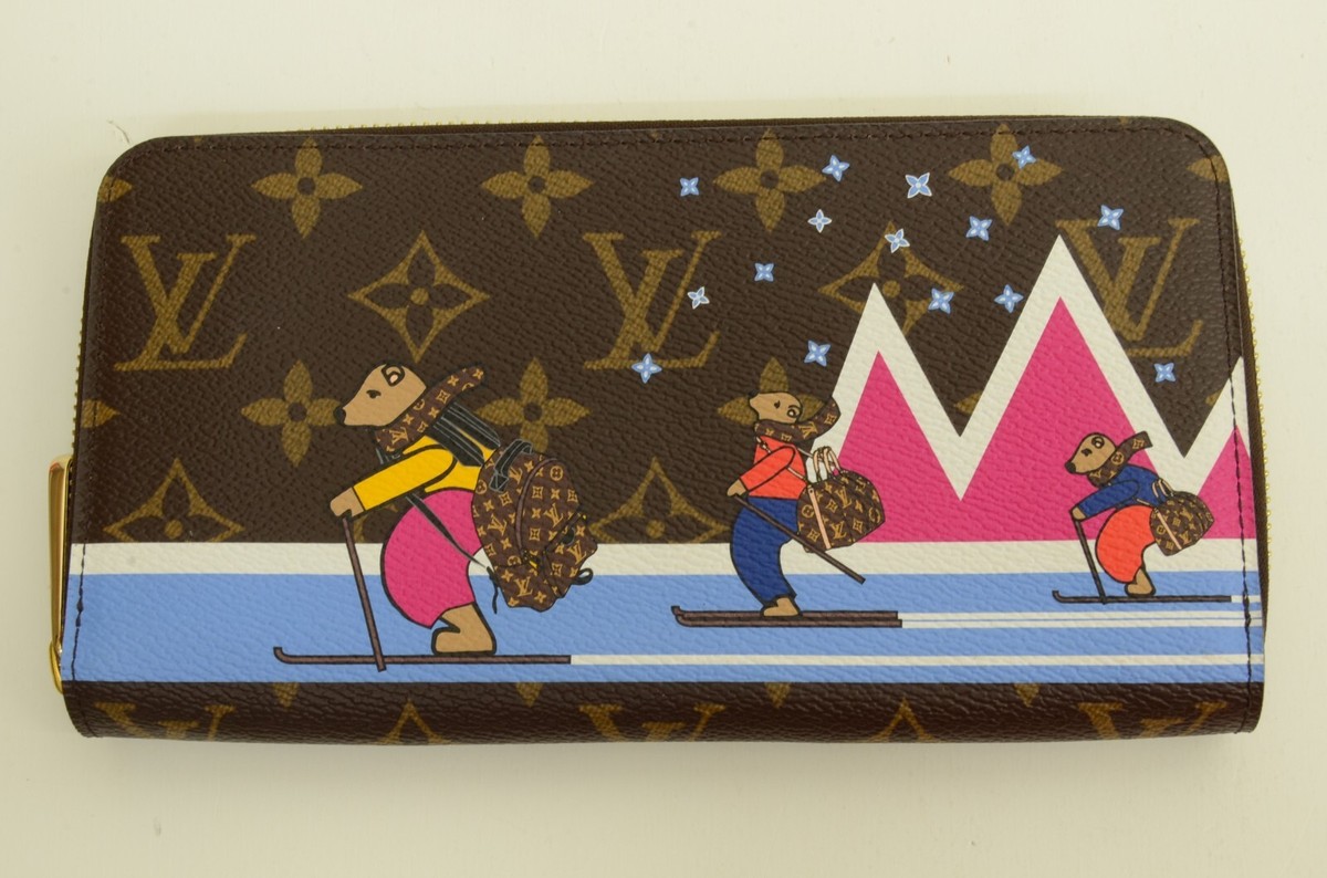 Authentic Louis Vuitton Monogram Clutch Wallet Zip Skiing Bears