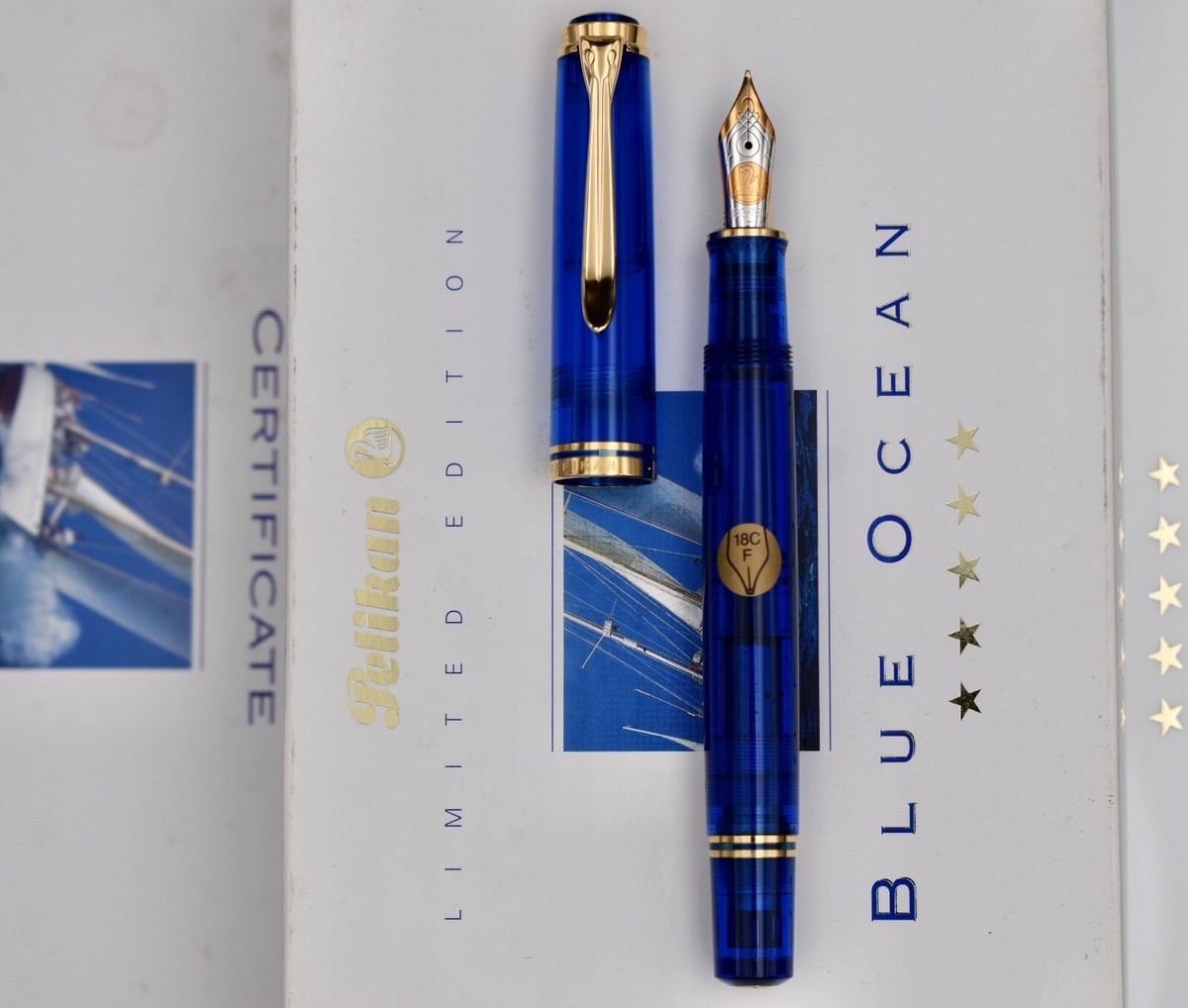 PELIKAN M800 Blue Ocean Limited Edition 5000 Fountain Pen F w/ PF