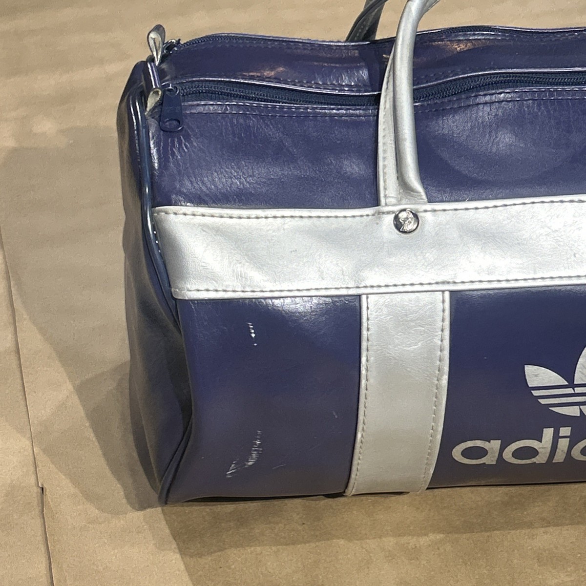 Vintage 1980's Adidas Vinyl Gym Sports Duffel Travel Bag Blue and