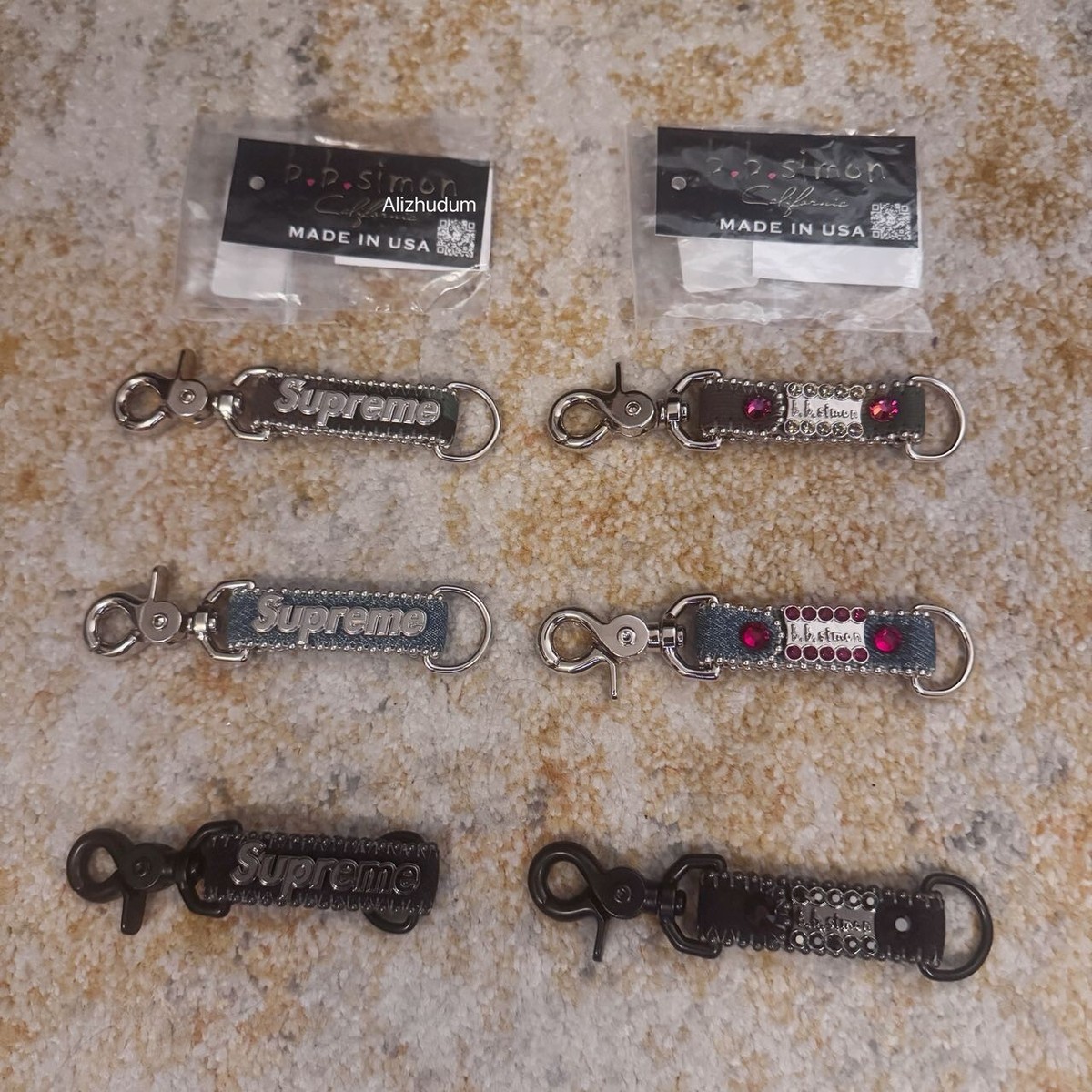 SUPREME SS25 B.B. SIMON DENIM KEYCHAIN STUDDED RHINESTONE BLACK