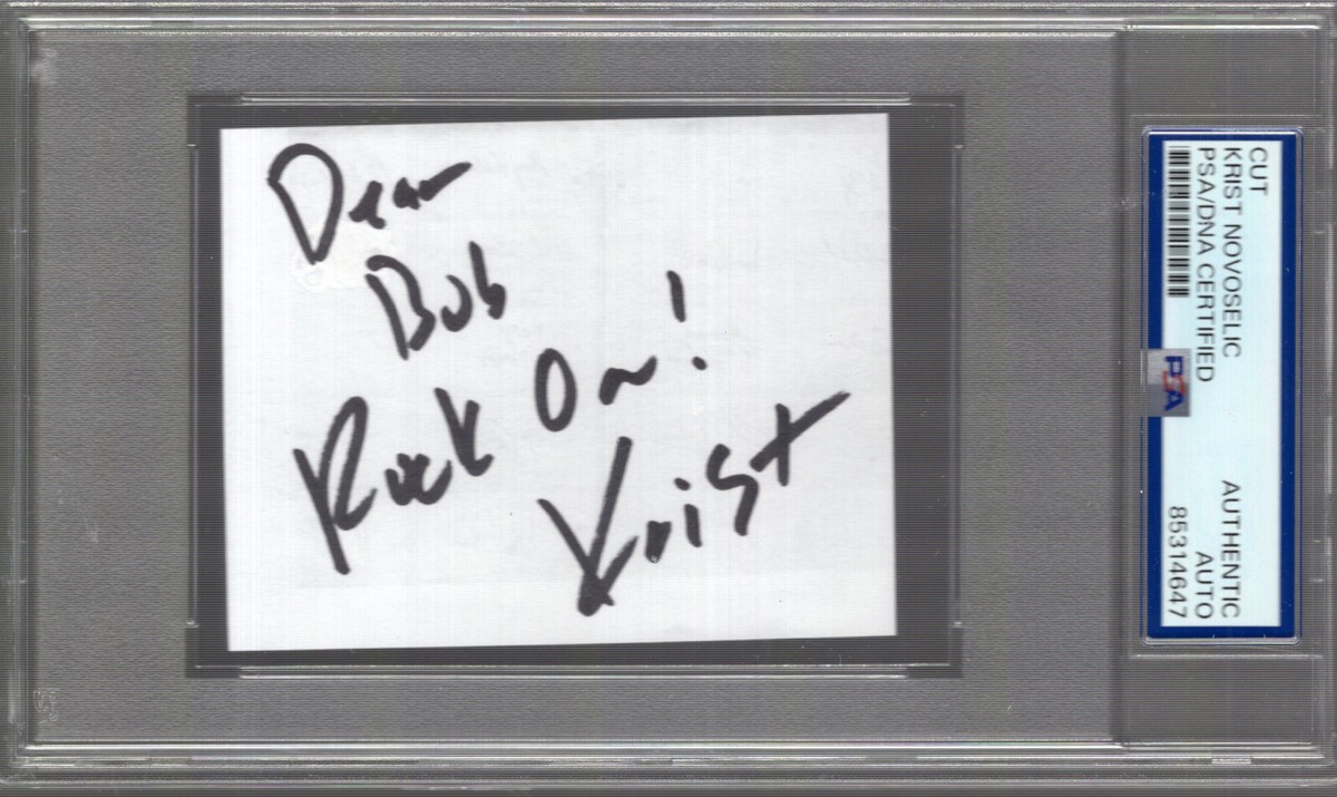 KRIST NOVOSELIC HAND SIGNED 3x3 CUT SIGNATURE NIRVANA TO BOB PSA