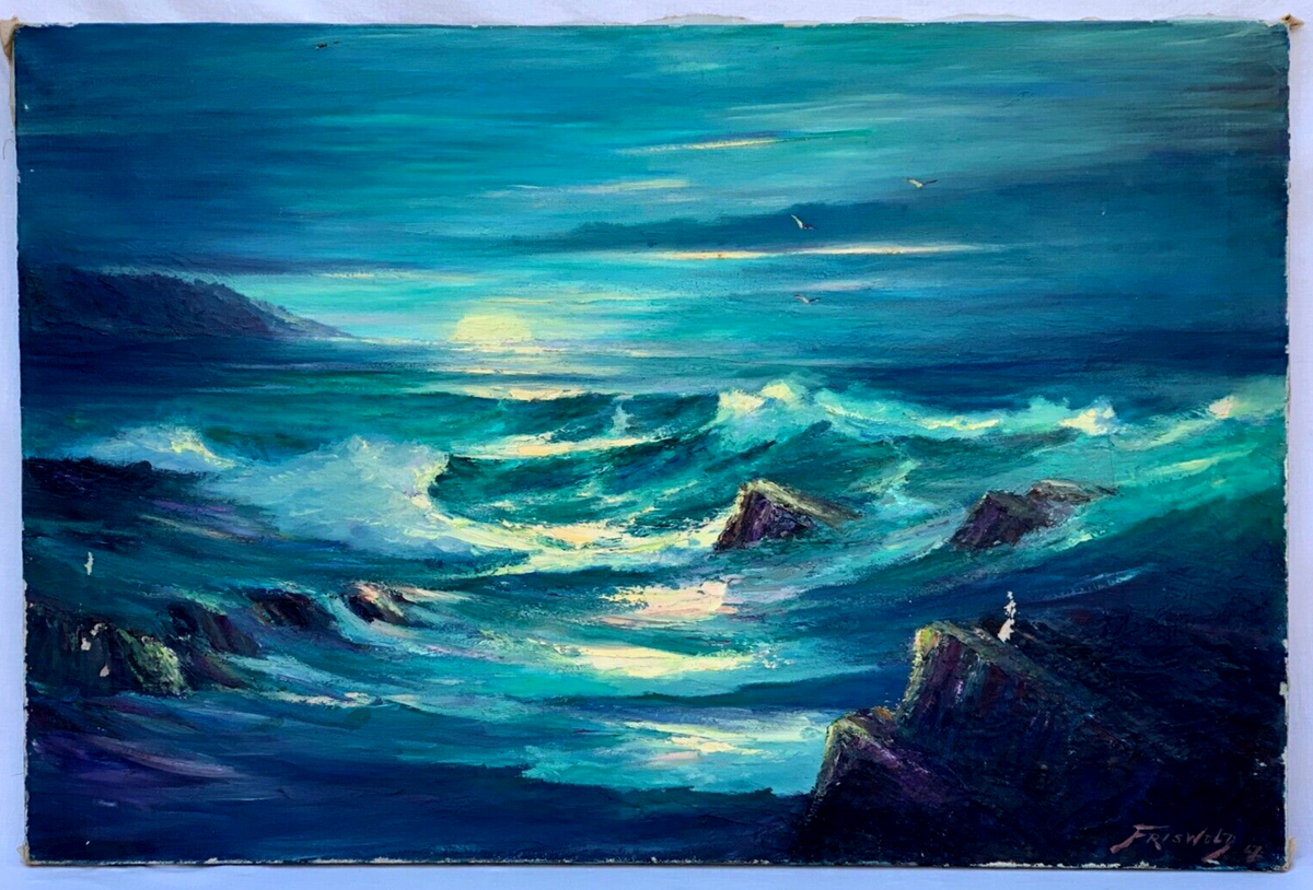 P50号】good blue(cave) 油絵 oil painting P50号】good blue(cave