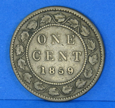 1859 Victoria Large One Cent Penny Canadian Coin Wide 9 Over 8