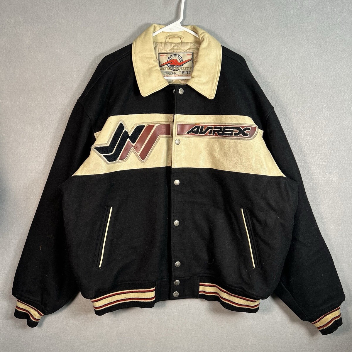 Vintage Avirex Varsity NYC Indian Head Wool Jacket Adult 4XL Black