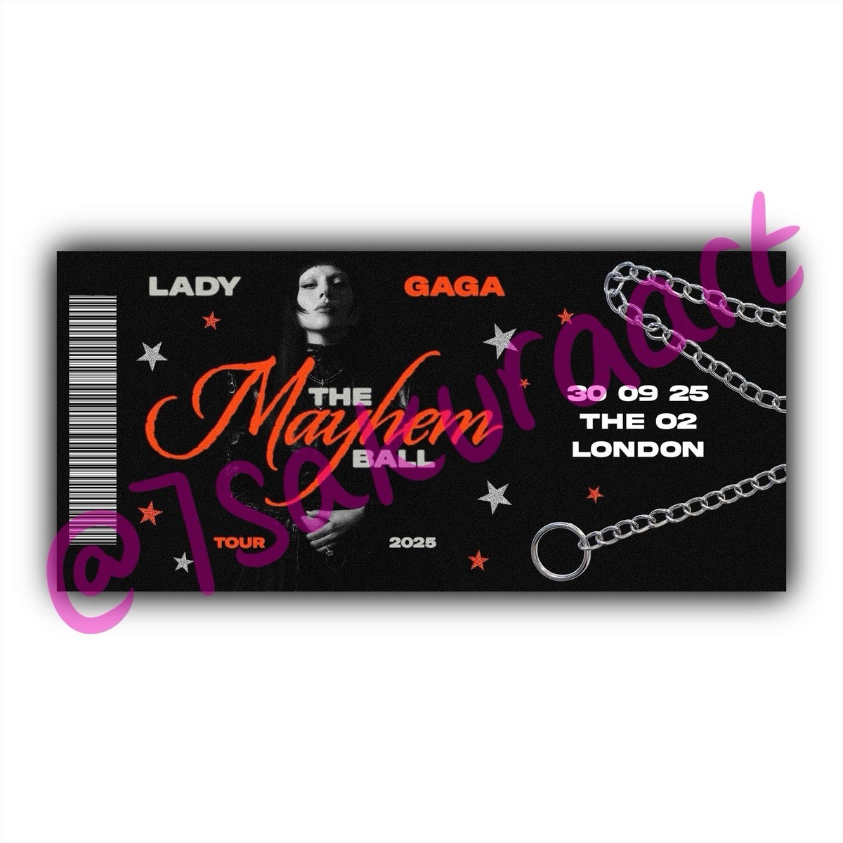 Lady Gaga 2025 Tour Souvenir Tickets, Lady Gaga The Mayhem Ball