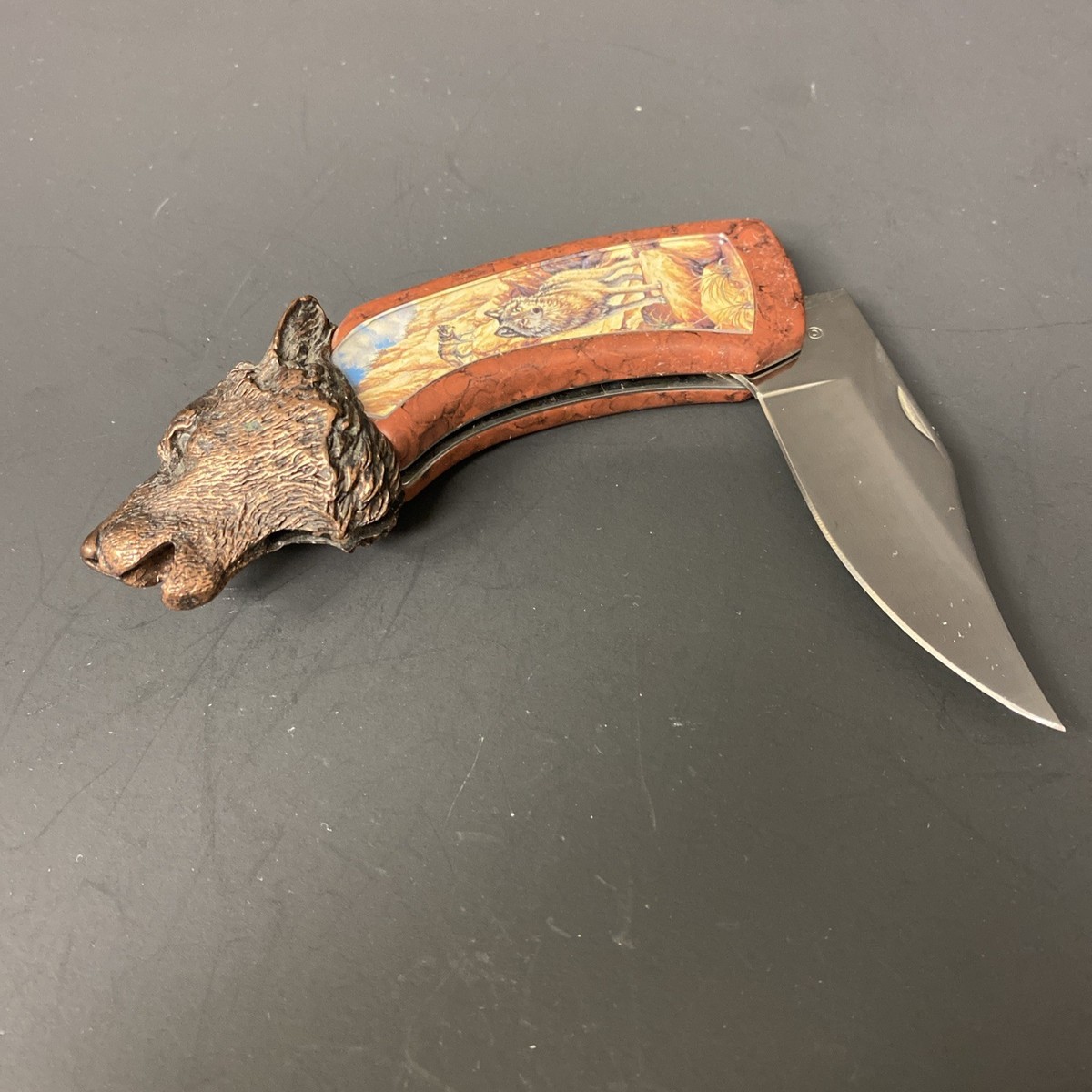 Franklin Mint Collector Knife Timber Wolf Pocket Folding Ted Crown