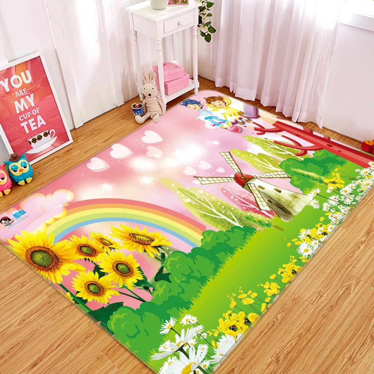 村上隆 Flower Floor Mat Rainbow Ecru beige Amazon.co.jp: フラワー