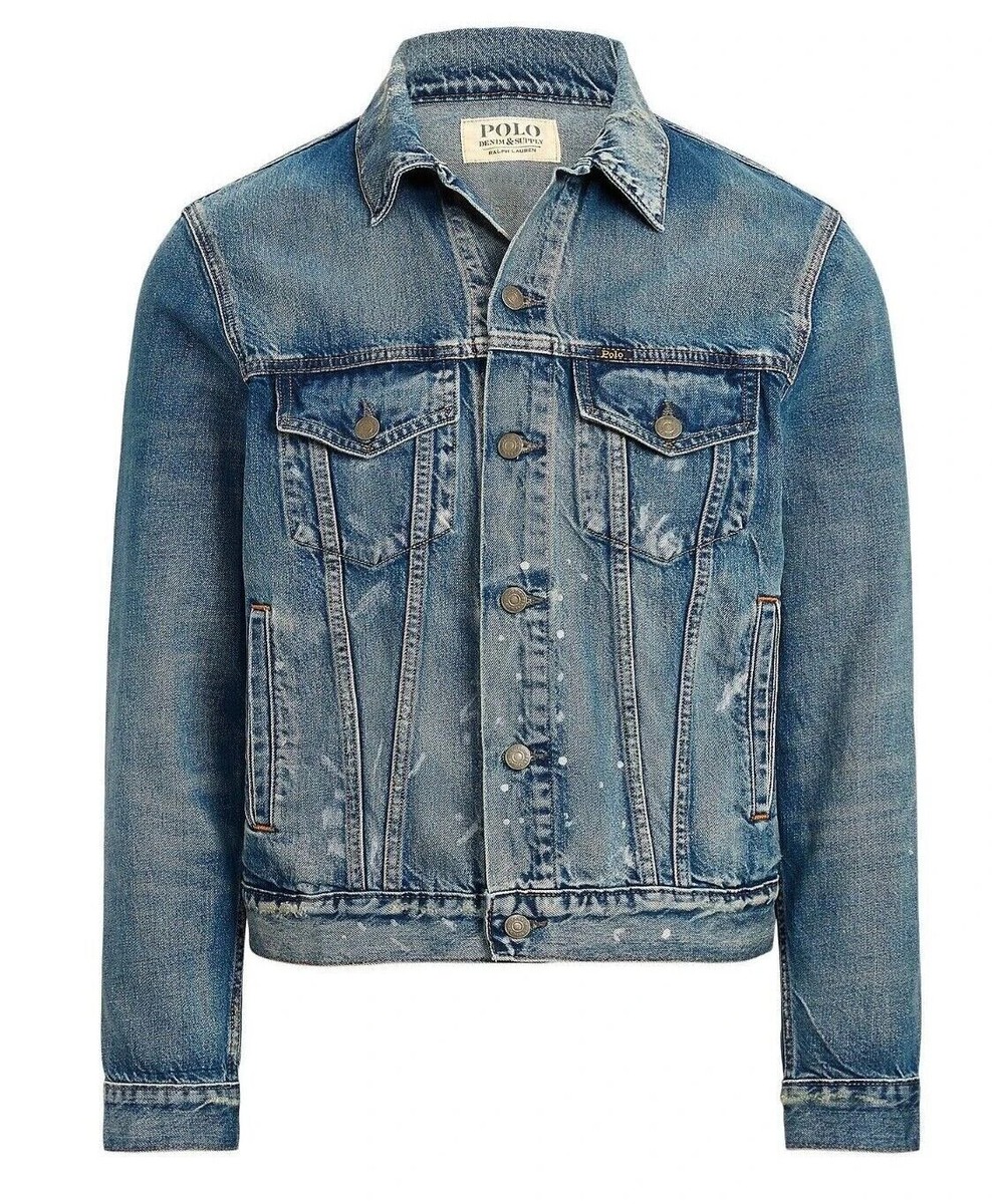 Polo Ralph Lauren Men's Sz S Paint Splatter Faded Trucker Jacket