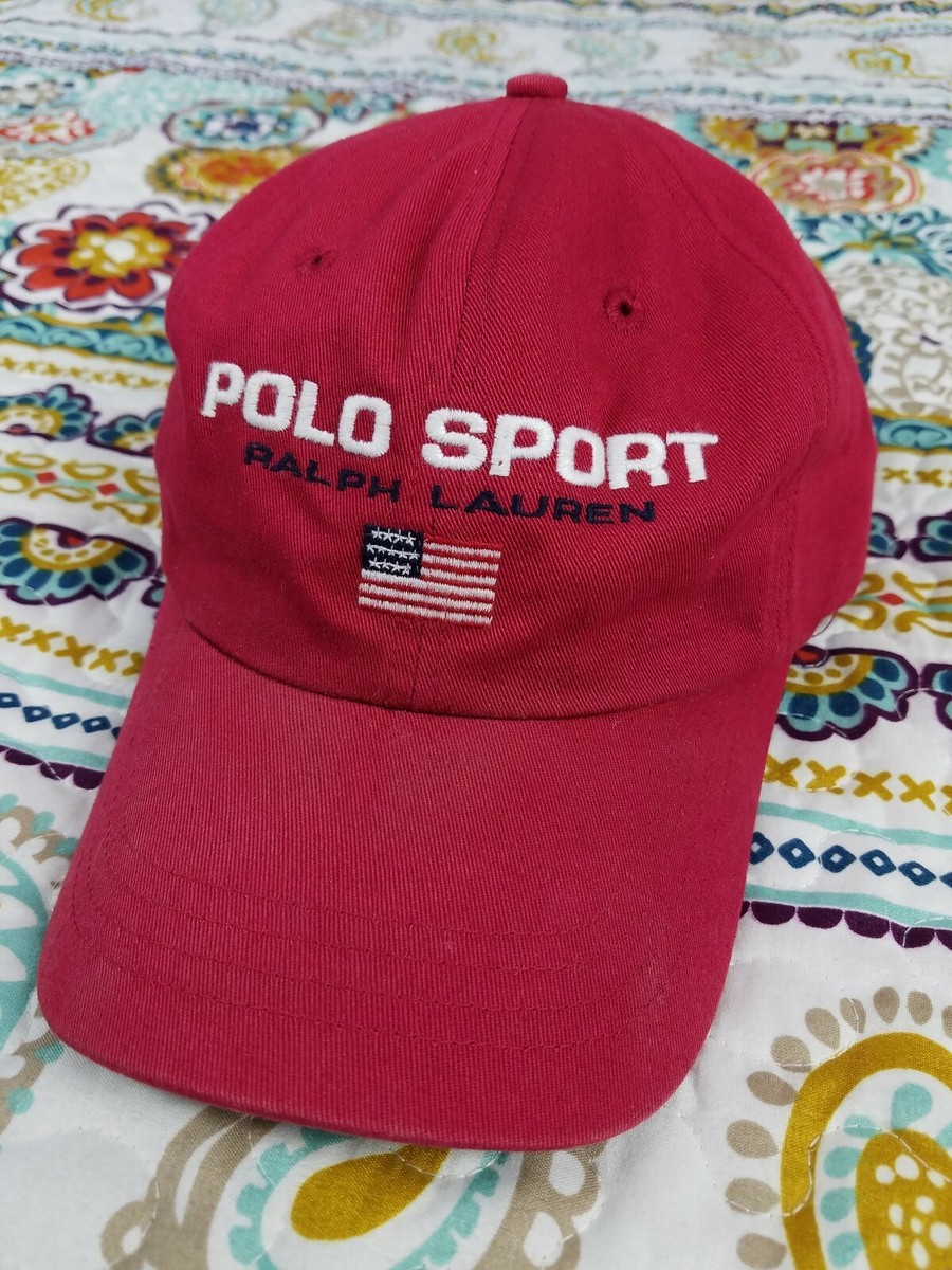 Polo Sport Ralph Lauren Vintage 90s Rare Red Dad Hat Cap Spell Out