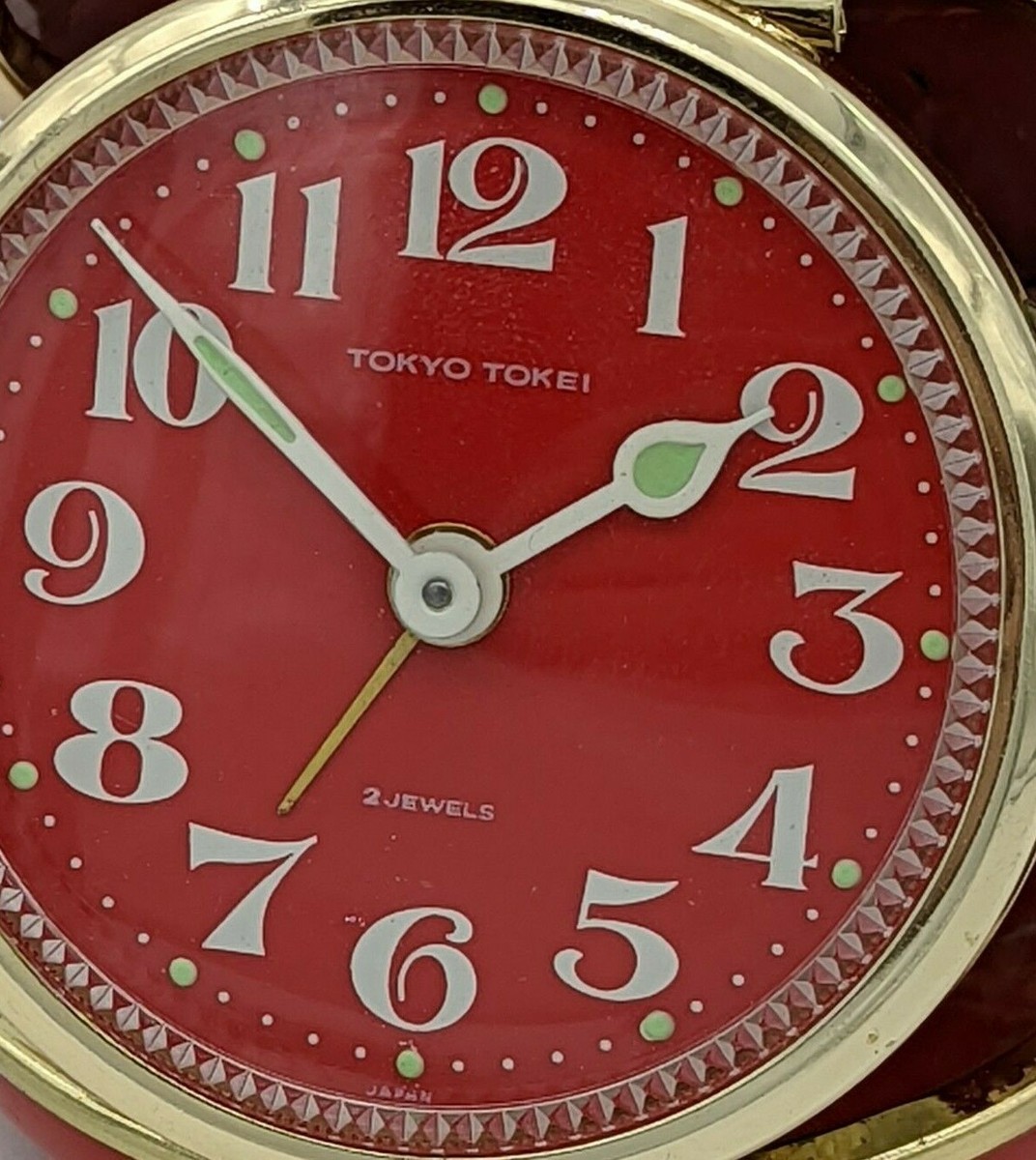 Vintage TOKYO TOKEI Travel Table Alarm Clock Red Plastic Made in