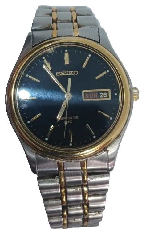 Vtg Men Seiko 50 Sport Watch 7n43-9a00 Silver Gol Steel Case Black