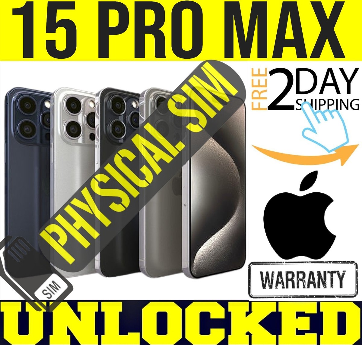 APPLE IPHONE 15 PRO MAX 256GB 512GB 1TB (UNLOCKED) ✓PHYSICAL SIM