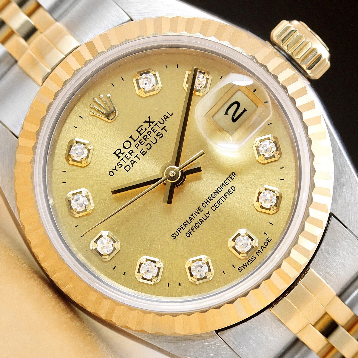ROLEX LADIES DATEJUST 69173 CHAMPAGNE DIAMOND 2-TONE 18K YELLOW