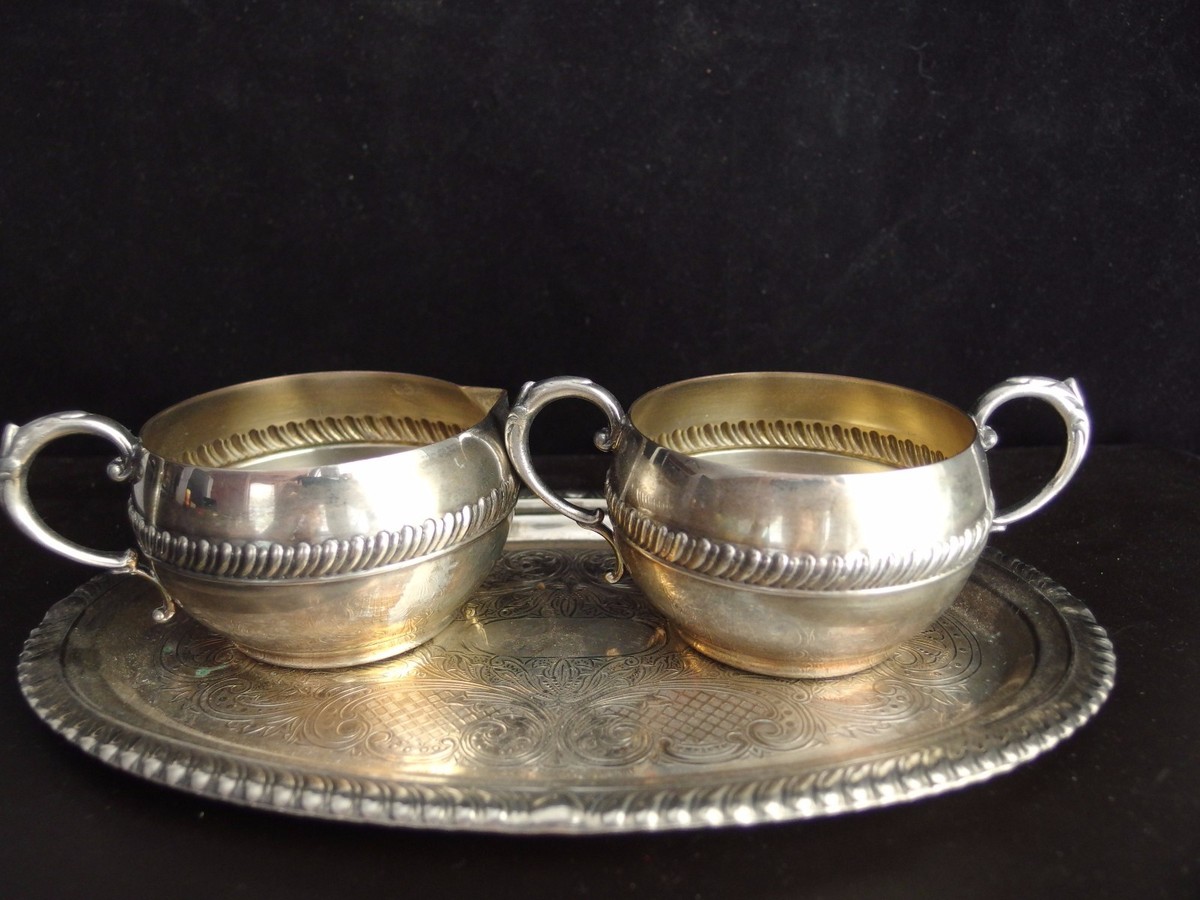 Vintage E.P.Copper Lead Mounts Hostess Plate with Creamer and