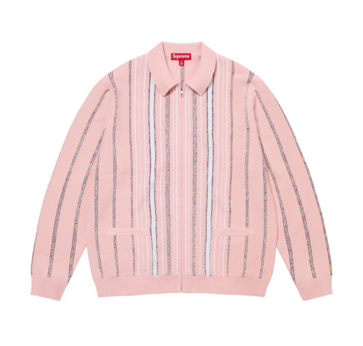 Supreme Pink Stripe Zip Up Cardigan Sweater Speckle (FW24) - Size