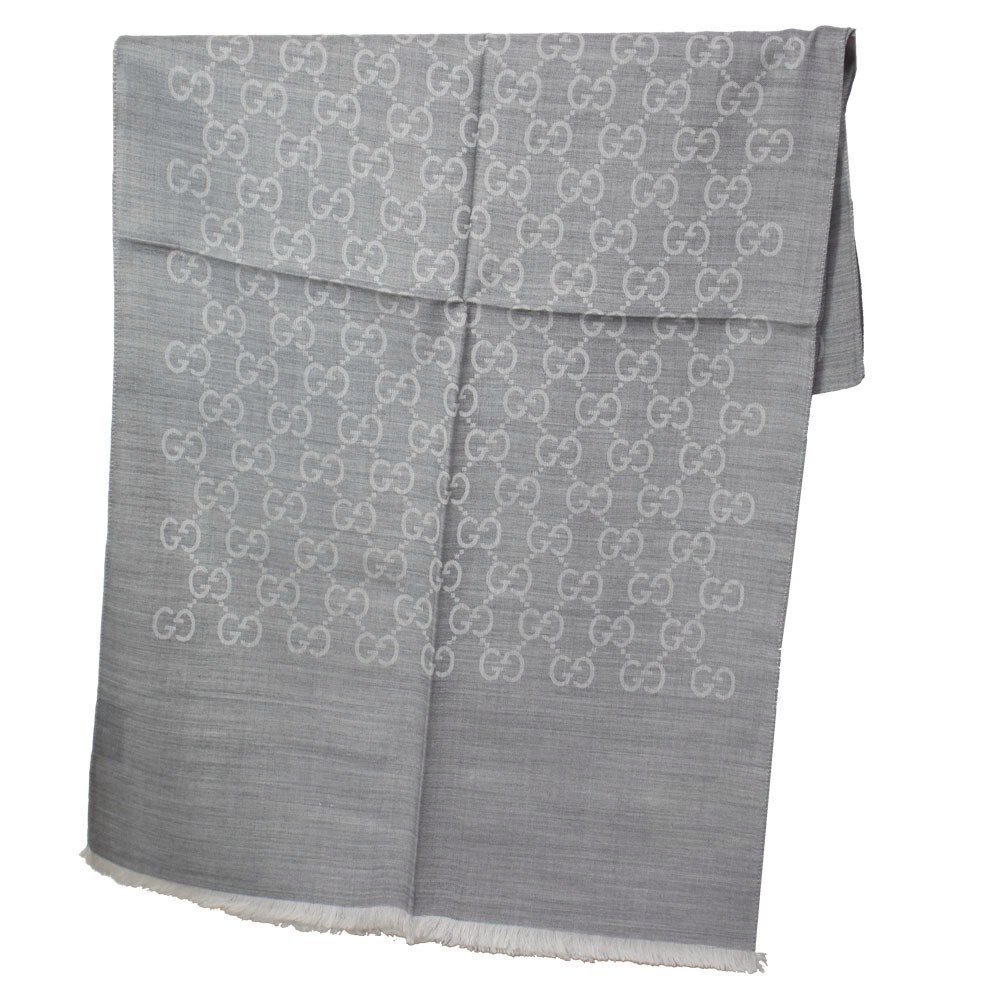 BRAND NEW GUCCI GG GRAY STOLE WOOL 70%/SILK 30% 45CMX180CM 165904