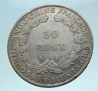 1936 A FRENCH INDO-CHINA Genuine Silver 50 Cent Coin France