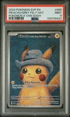 PSA 9 Pikachu Grey Felt Hat 2023 SVP #085 Van Gogh Promo Pokémon